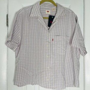 Levis Womens Juniors Dita Collared Cotton Shirt Charlotte Plaid Misty Lilac XL